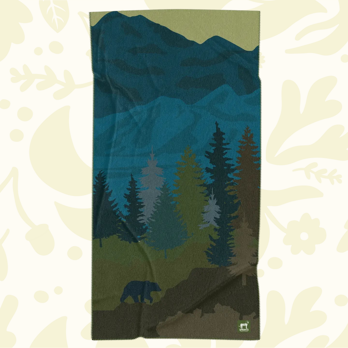 Forager Provisions LTD Sprints Grizzly Guide car seat cover towel featuring a mountain forest and bear print