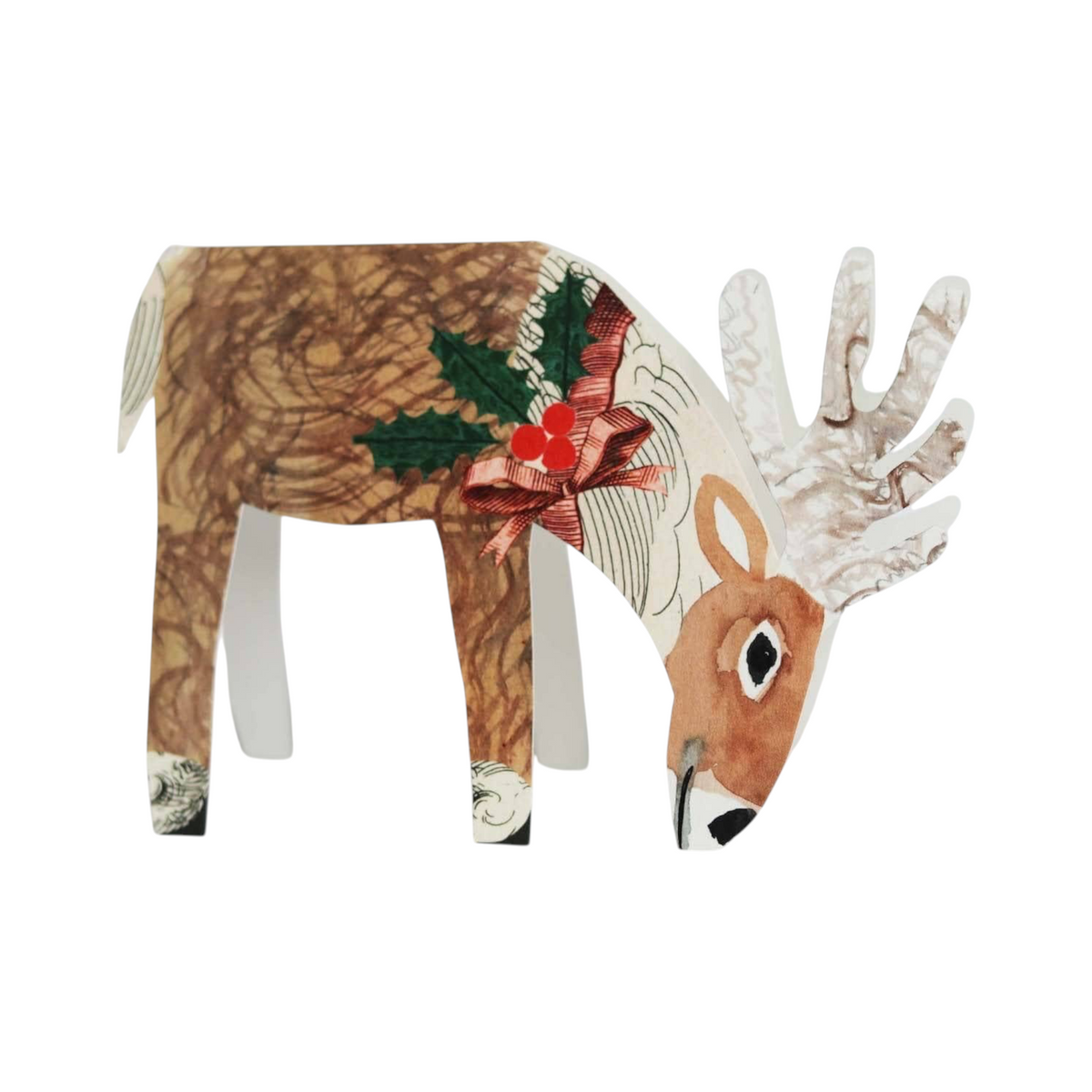 Forager Provisions LTD Hadley Christmas Reindeer greeting card with festive holly and berry illustration