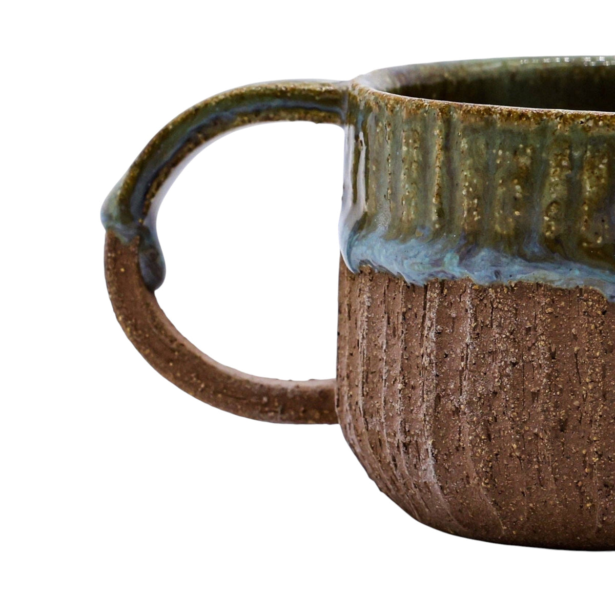 Forager Provisions LTD Ribera Bluverde Arte handmade stoneware mug with textured brown clay and blue-green glaze