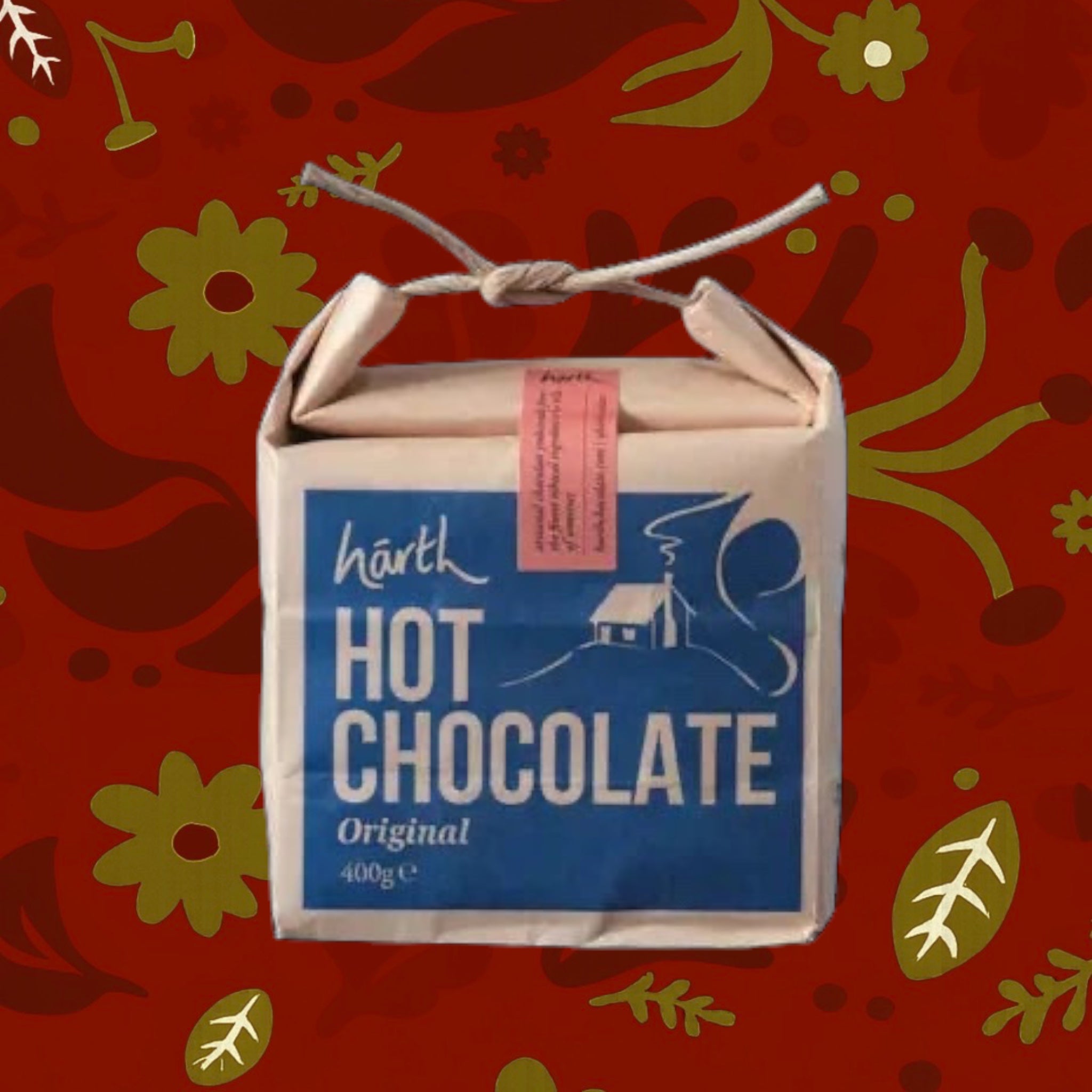 Forager Provisions LTD Harth Original vegan hot chocolate powder in a beige paper bag with blue label and twine tie.