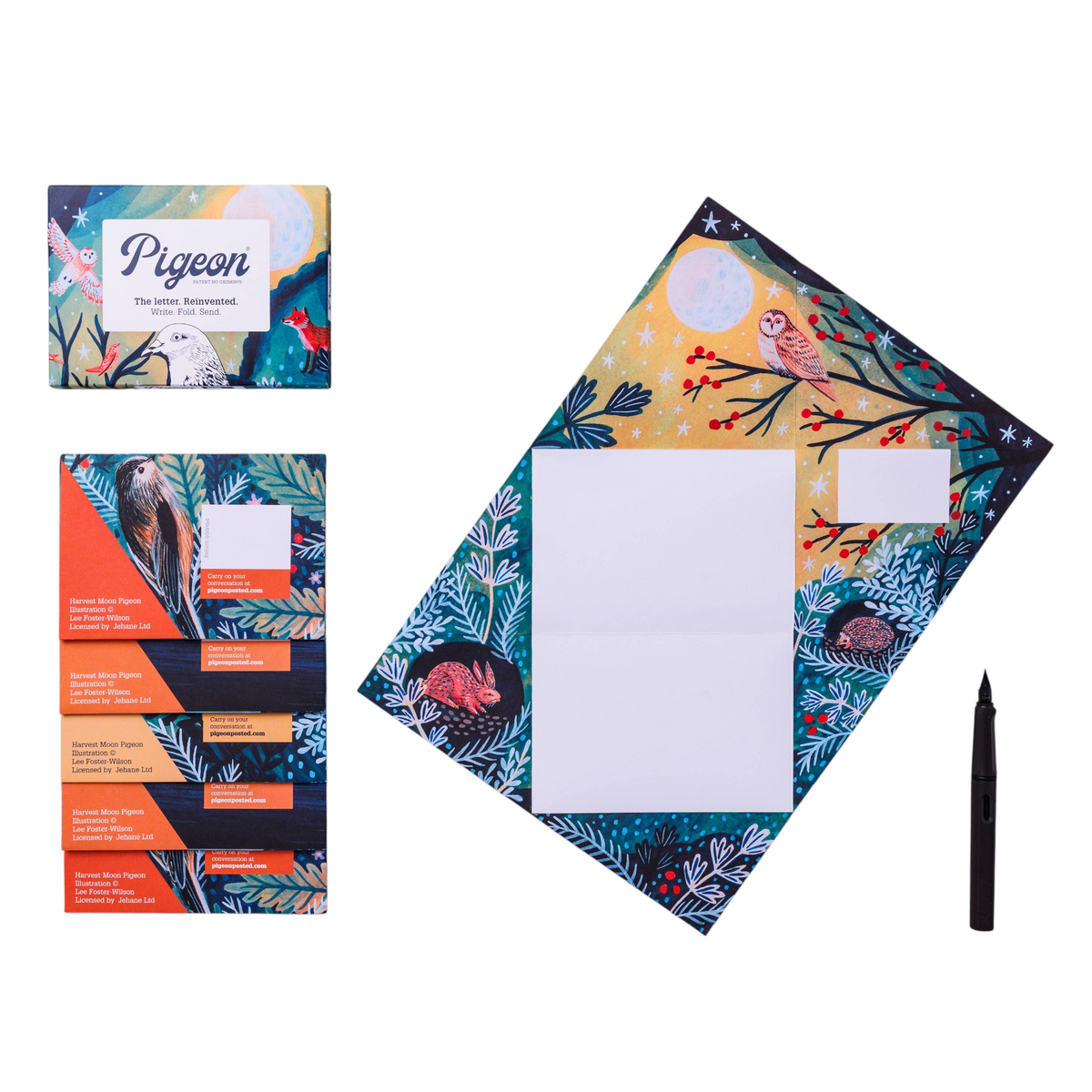 Forager Provisions LTD Harvest Moon Pigeon folding holiday letter pack with six illustrated stationery sheets and pen