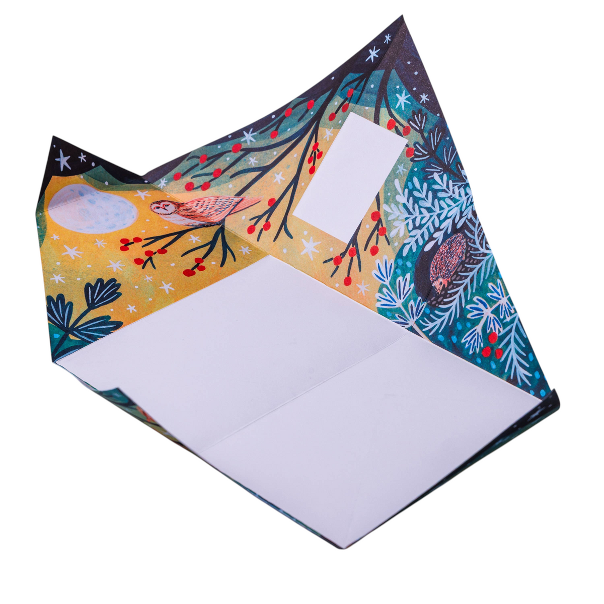 Forager Provisions LTD Harvest Moon Pigeon folding holiday letter pack with festive bird and winter forest illustration