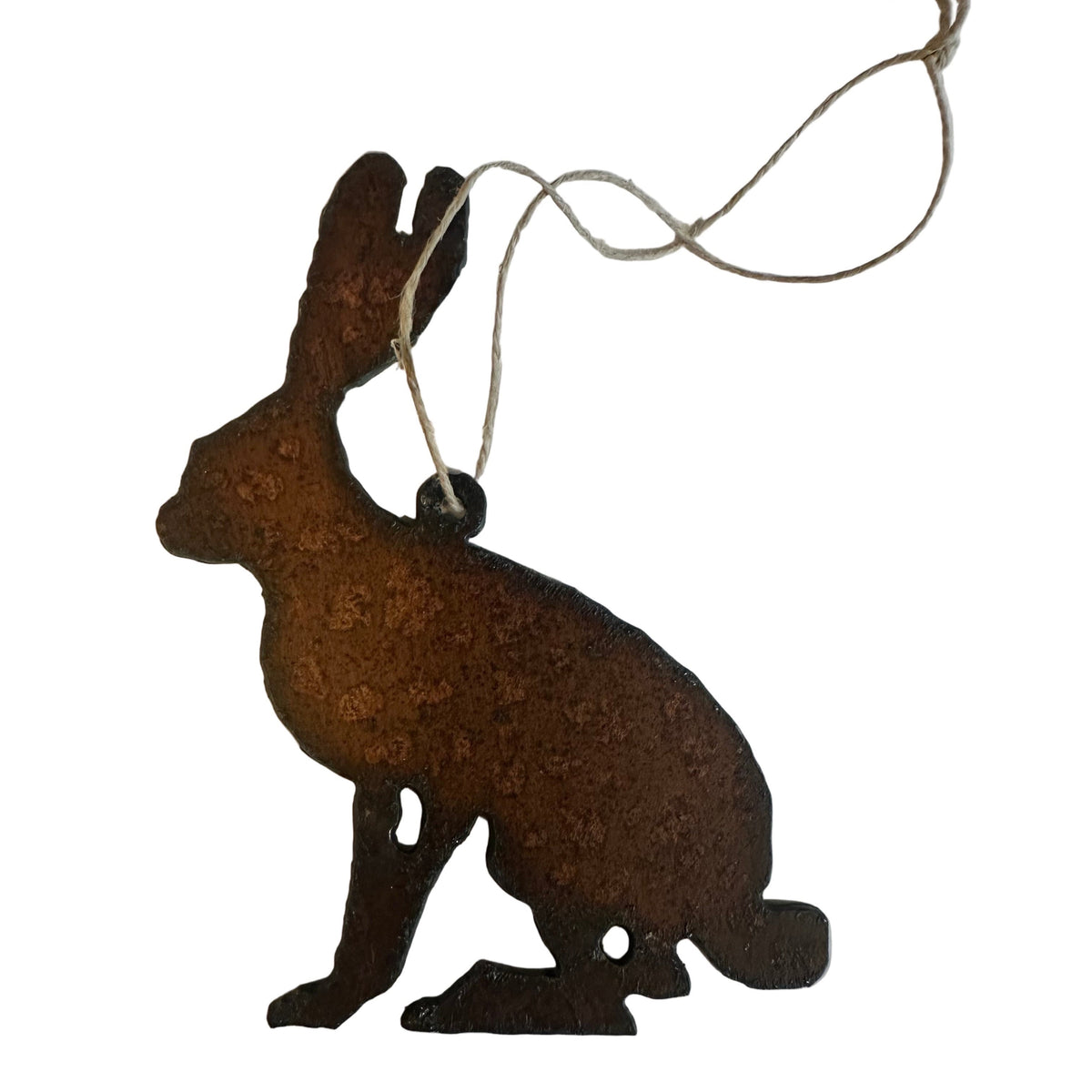Forager Provisions LTD rustic iron jack rabbit hanging ornament with a natural rusted finish for indoor or outdoor decor