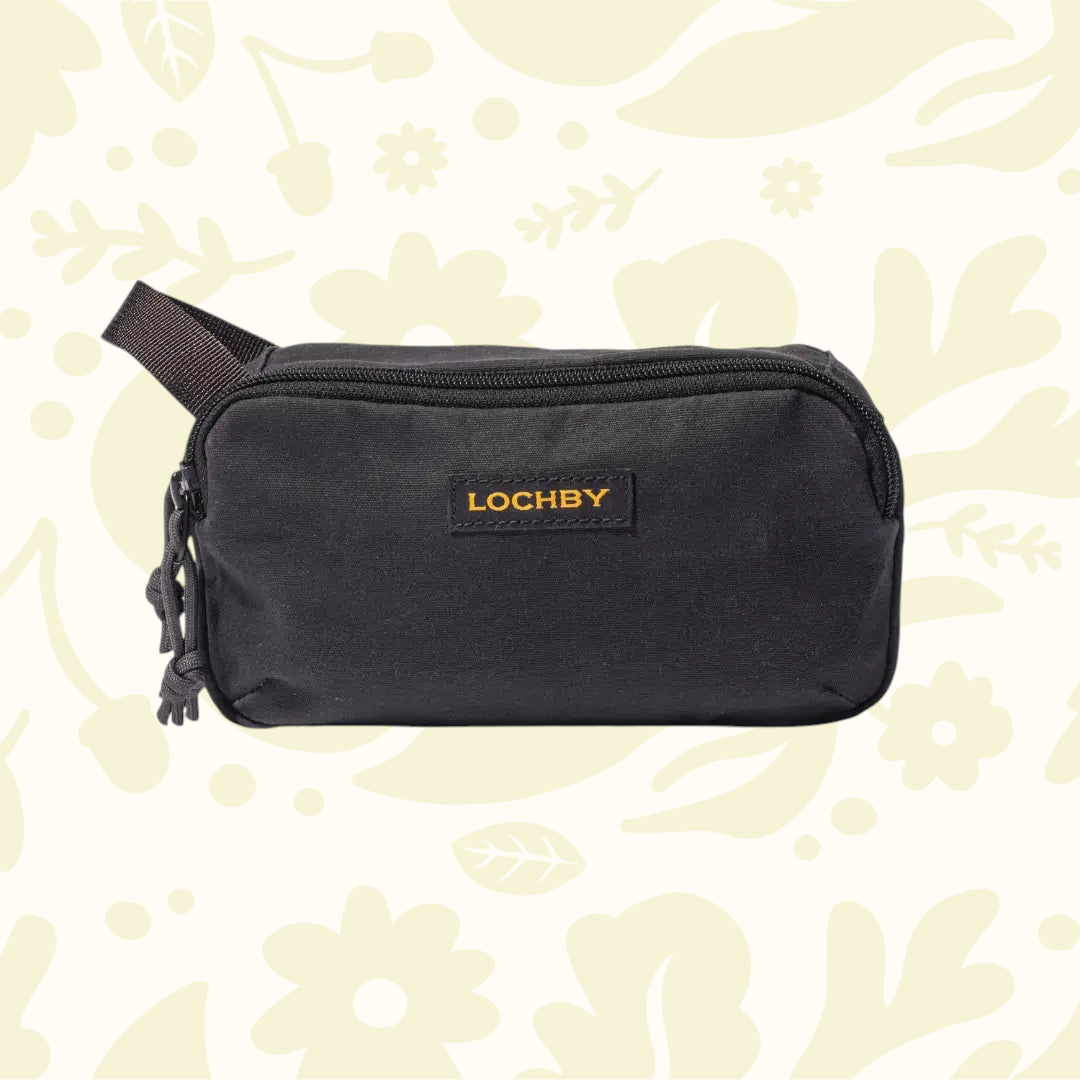Forager Provisions LTD Lochby Mini Venture Pouch in black waxed canvas with yellow logo for everyday carry