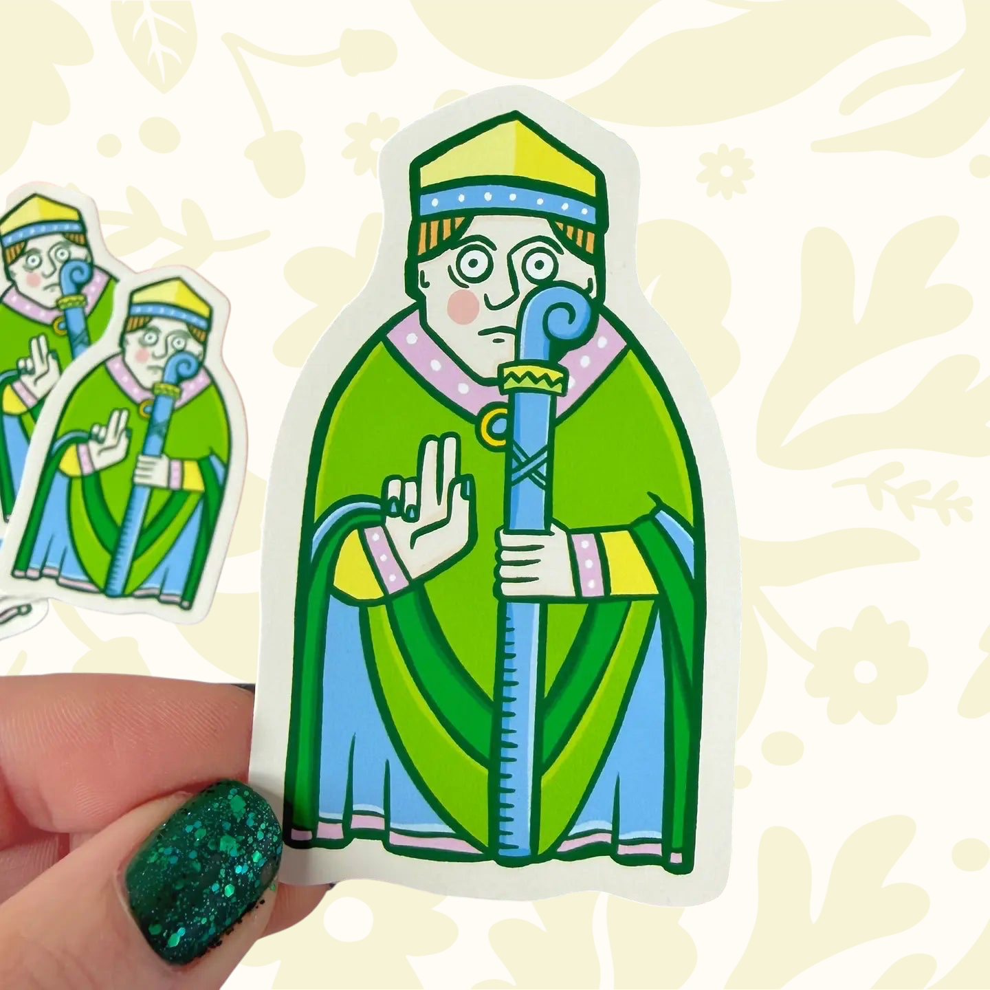 Forager Provisions LTD vinyl sticker featuring a modern, colourful illustration of a medieval Lewis Chessmen bishop.