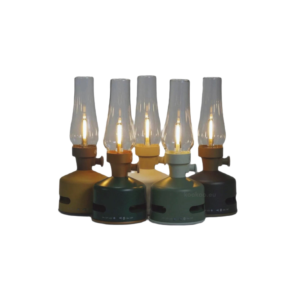 Forager Provisions LTD collection of KOOKOO MoriMori retro LED lanterns and Bluetooth speakers in various muted colours.