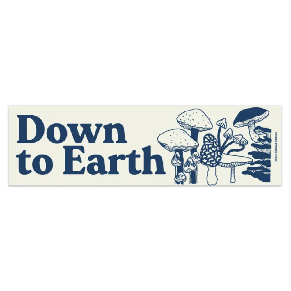 Forager Provisions LTD Three Potato Four rectangular magnet featuring blue mushroom illustrations and Down To Earth text