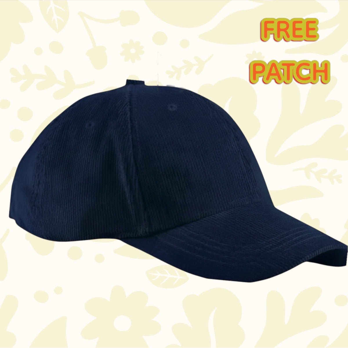 Forager Provisions LTD navy corduroy baseball cap with a customisable patch area and free patch offer