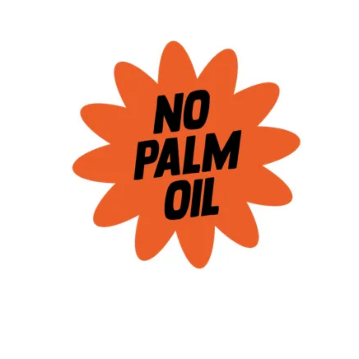 Forager Provisions LTD orange starburst label stating No Palm Oil in bold black text