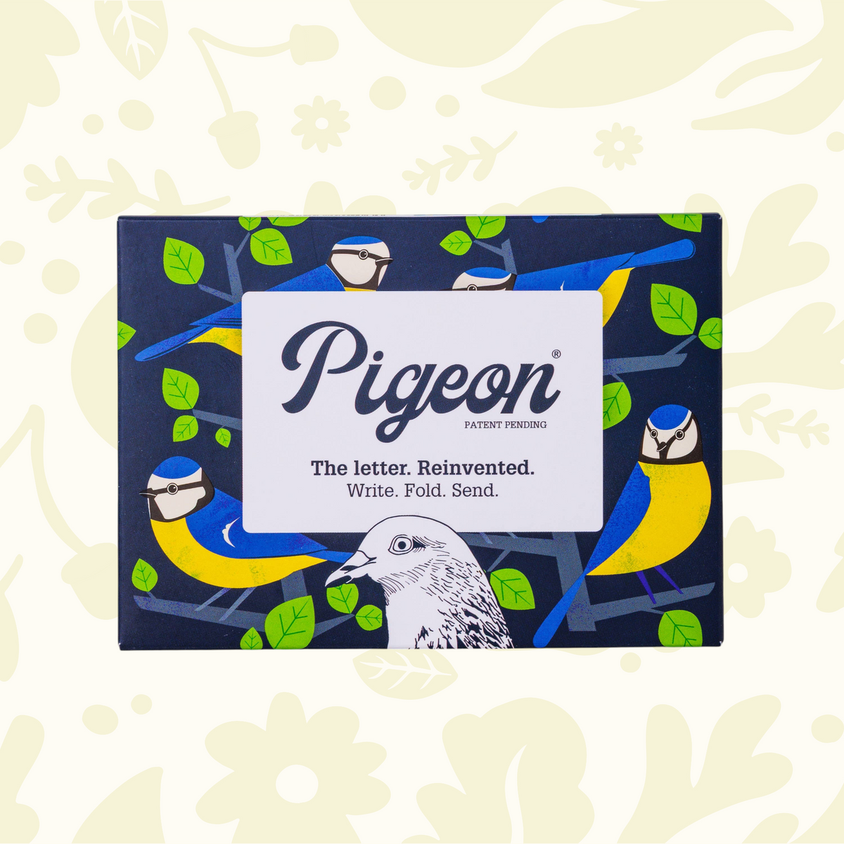Forager Provisions LTD Pigeonposted Dawn Chorus folding letter set featuring blue bird illustrations on dark paper.