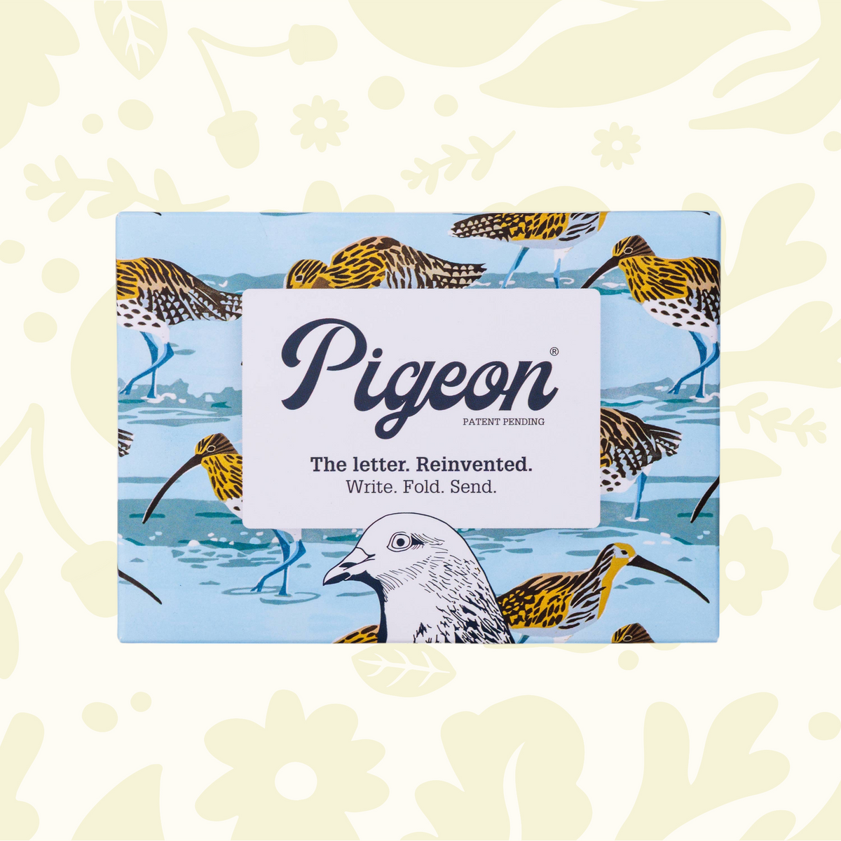 Forager Provisions LTD Pigeonposted Hebridean Pigeon folding letter set with coastal bird pattern on blue paper