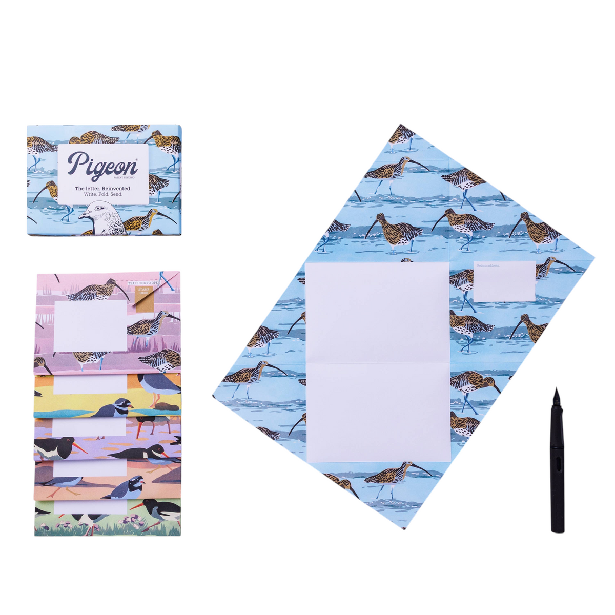 Forager Provisions LTD Pigeonposted Hebridean Pigeon folding letter set with bird-patterned stationery and black pen