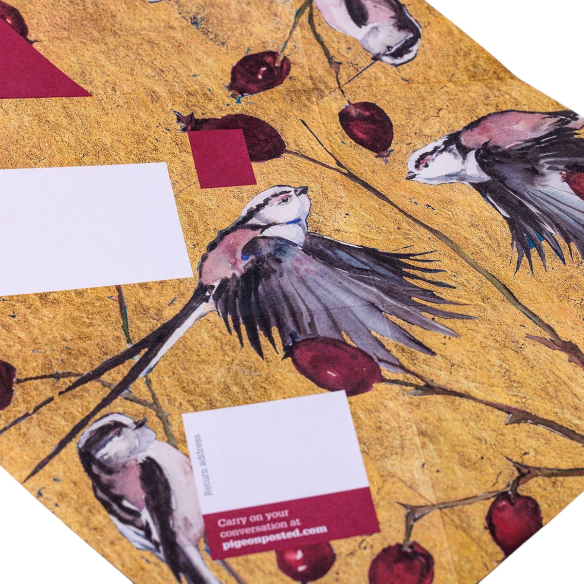 Forager Provisions LTD Pigeonposted Golden Flight folding letter stationery with illustrated birds on gold background