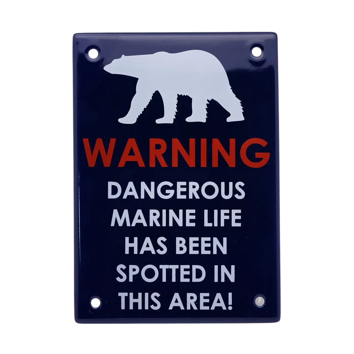 Forager Provisions LTD rectangular enamel warning sign featuring a white polar bear silhouette on a dark blue background
