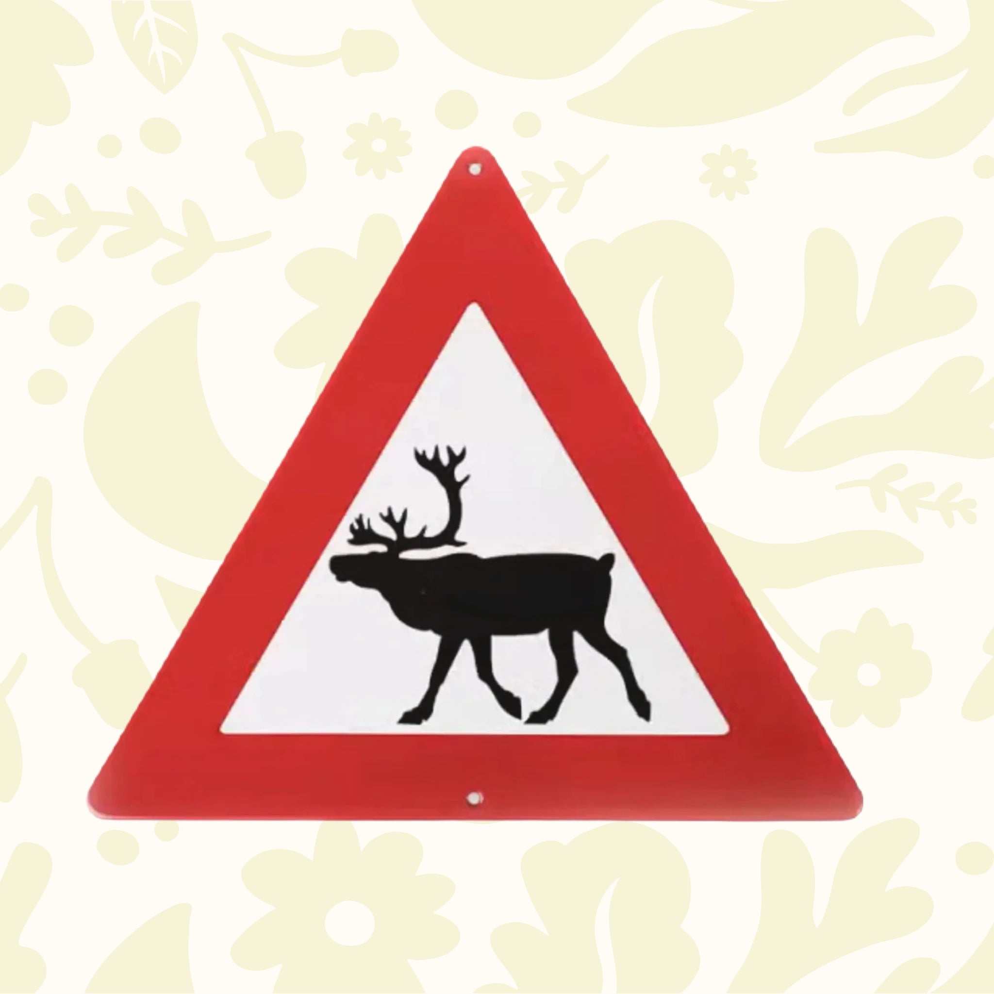 Forager Provisions LTD Emalco Enamelware triangular warning sign featuring a black reindeer silhouette on white and red.