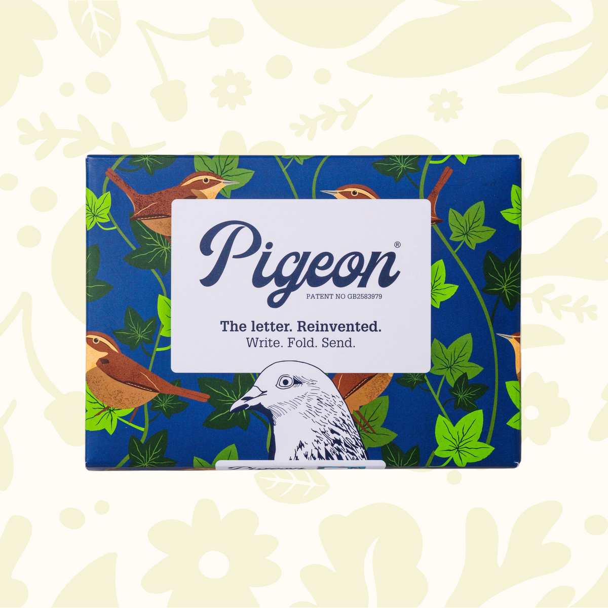 Forager Provisions LTD Pigeonposted folding letter set featuring blue background with illustrated robin and wren birds