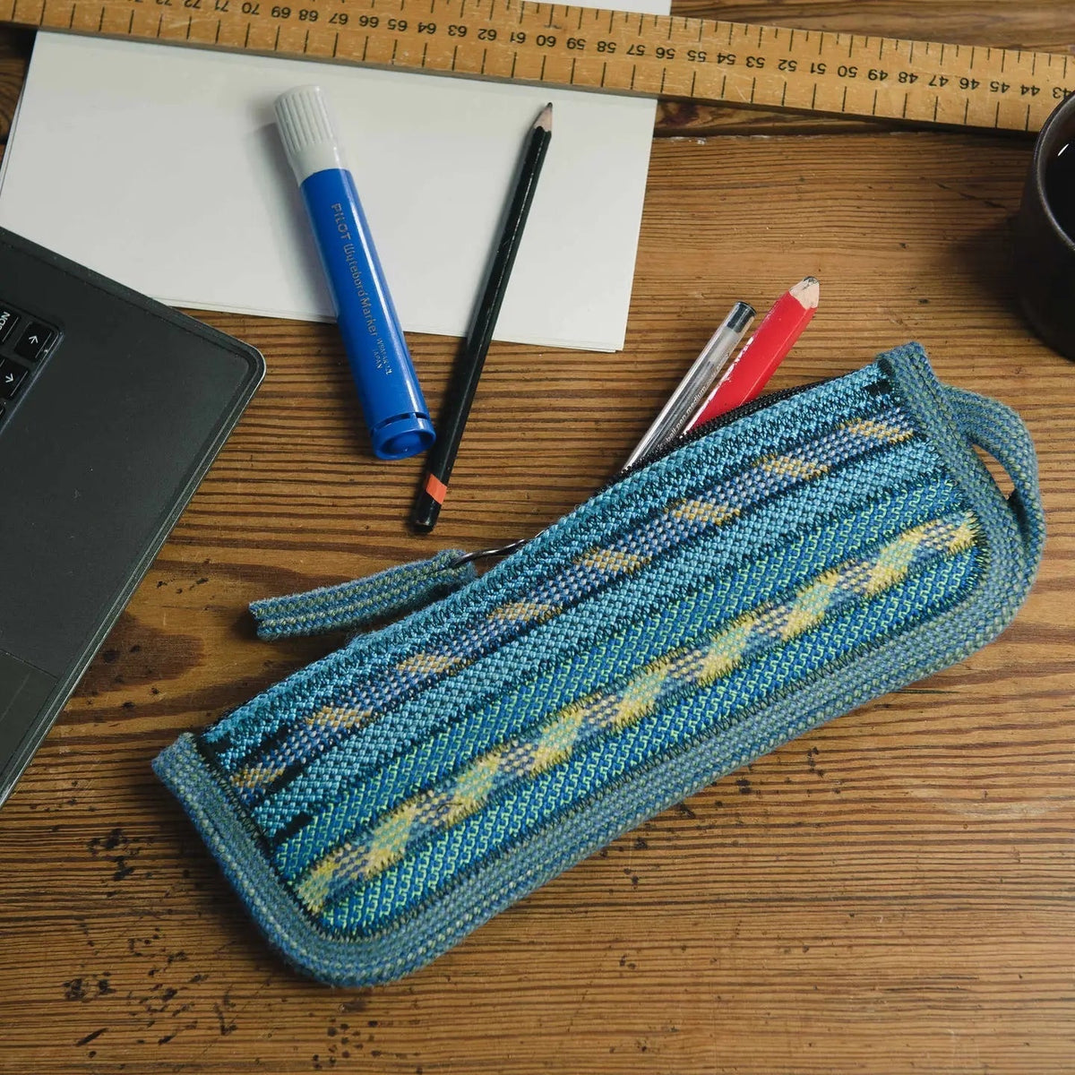 Forager Provisions LTD Scavenger large zip pouch in Water blue and teal tones, handmade from recycled climbing rope.