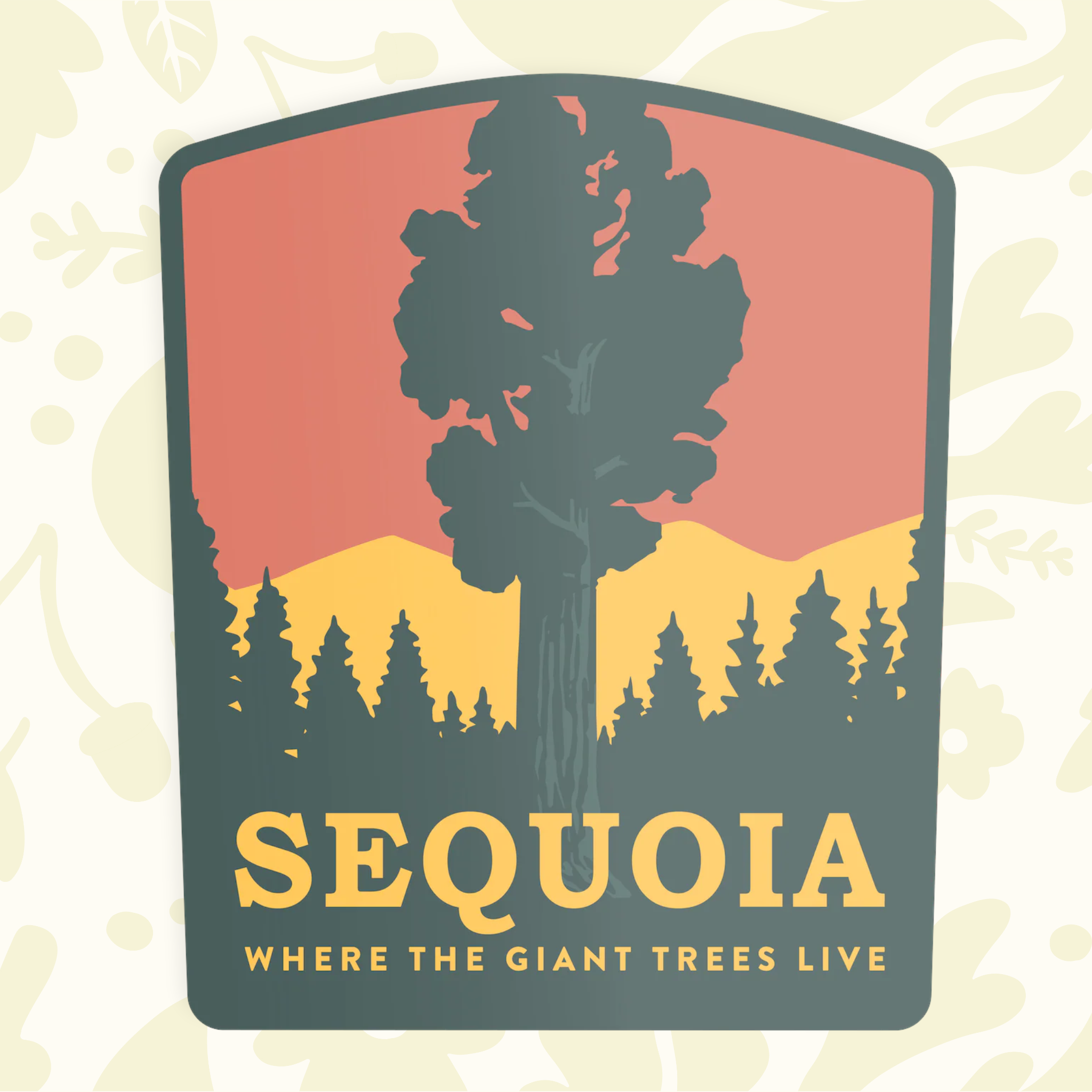 Forager Provisions LTD Sequoia National Park vinyl sticker featuring a giant tree illustration in sunset colours.