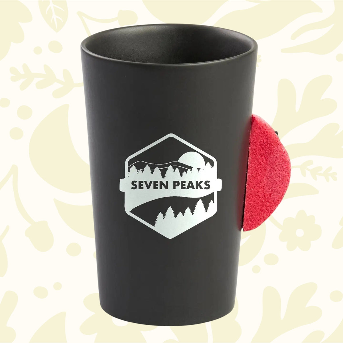 Forager Provisions LTD Seven Peaks Climber 7a ceramic mug in matte black with a red climbing hold-style handle.