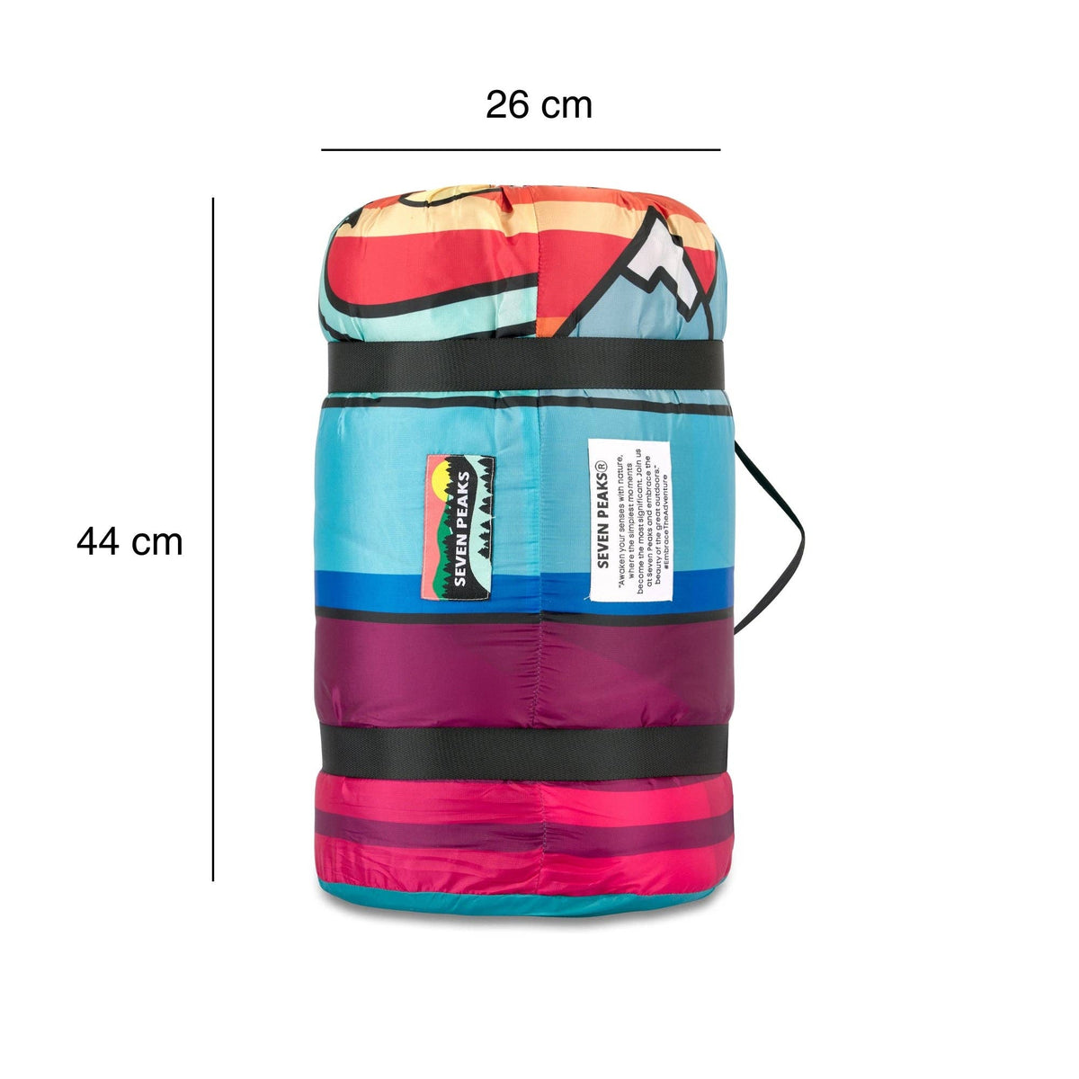 Forager Provisions LTD Seven Peaks all-terrain van life comforter rolled up in a colourful recycled ripstop fabric