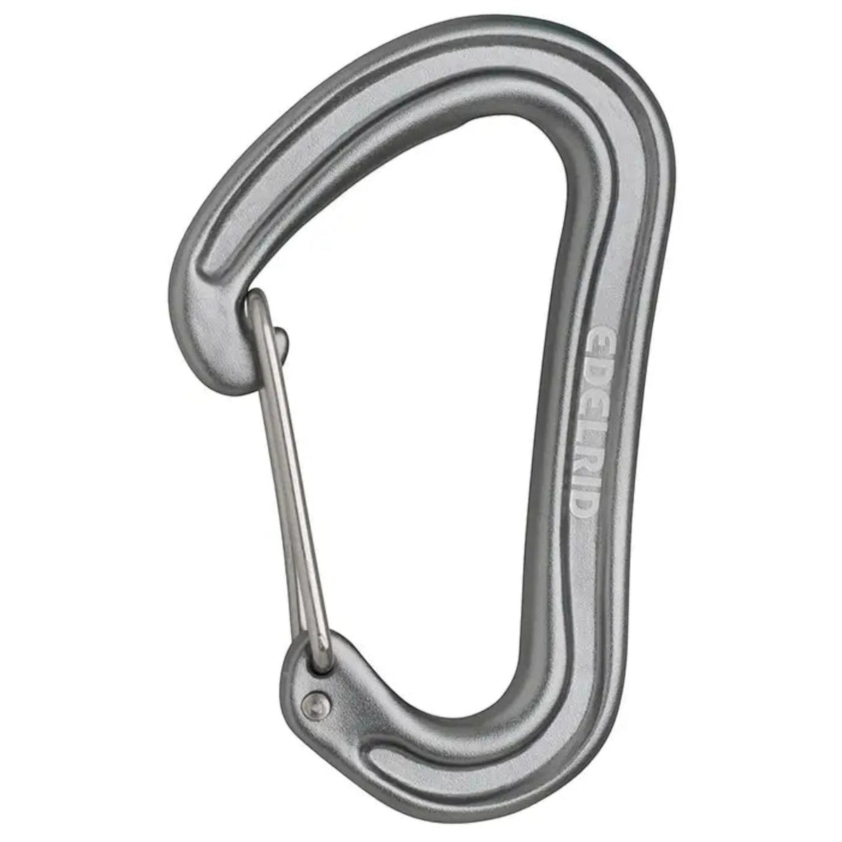 Forager Provisions LTD slate grey aluminium offset D carabiner with a wire gate for climbing and outdoor gear