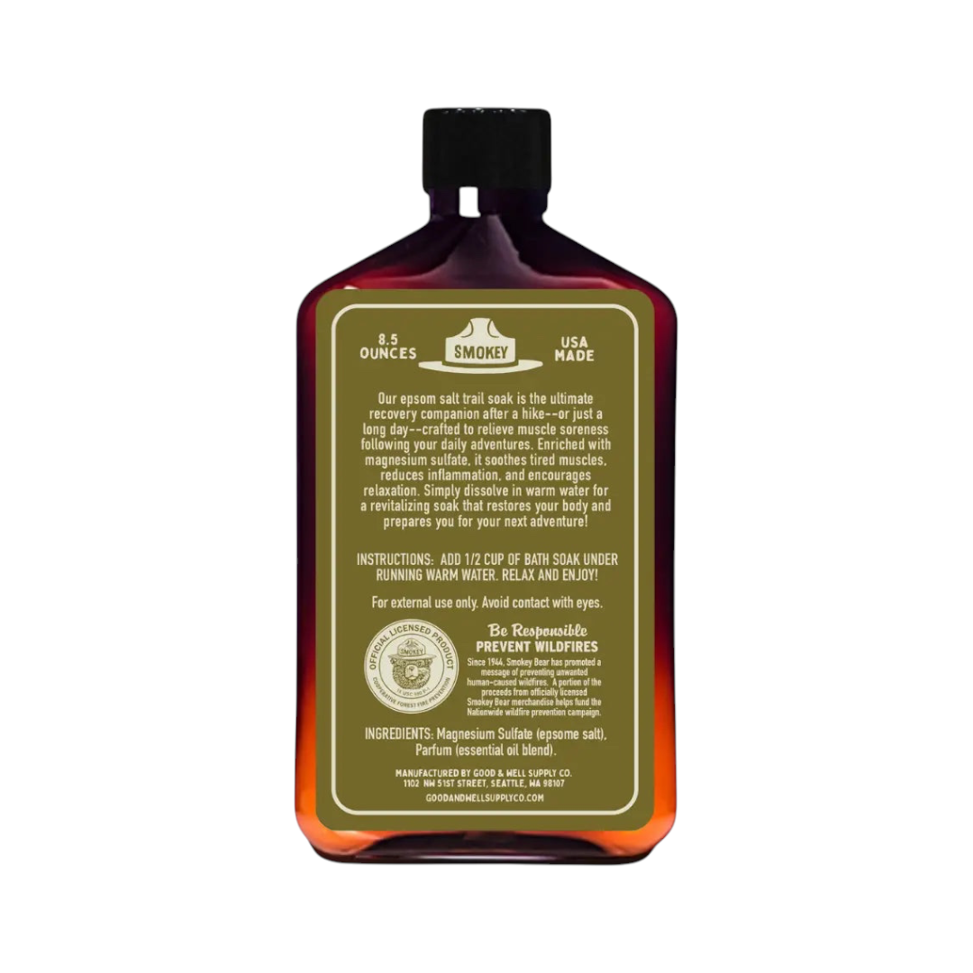 Forager Provisions LTD Good & Well Supply Co Smokey Bear Epsom Salt Trail Soak label with ingredients and instructions