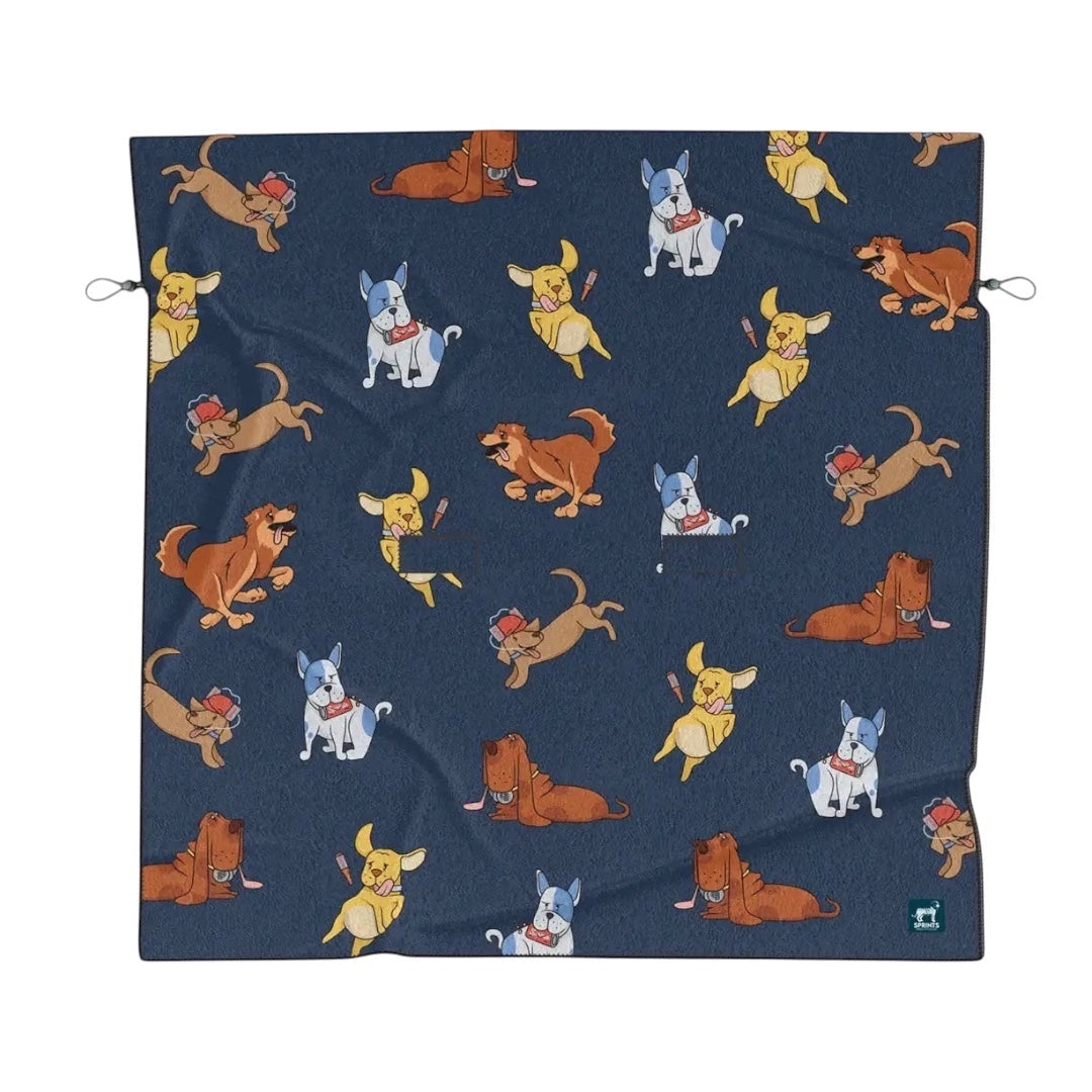 Forager Provisions LTD Sprints Hair Of The Dog oversized quick-dry towel and car seat cover with blue dog print