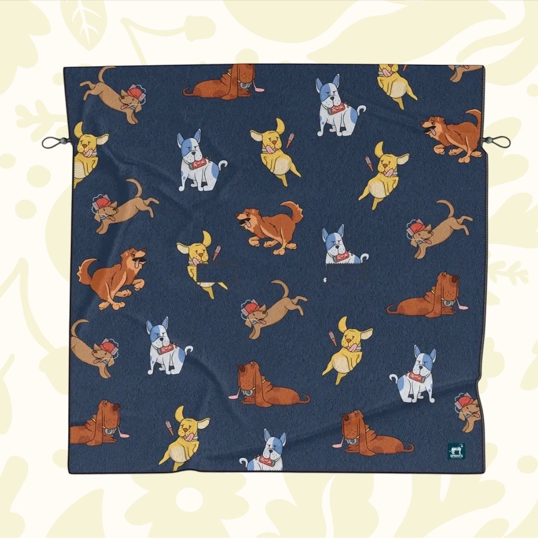 Forager Provisions LTD Sprints Hair Of The Dog oversized quick-dry towel and car seat cover with blue dog print