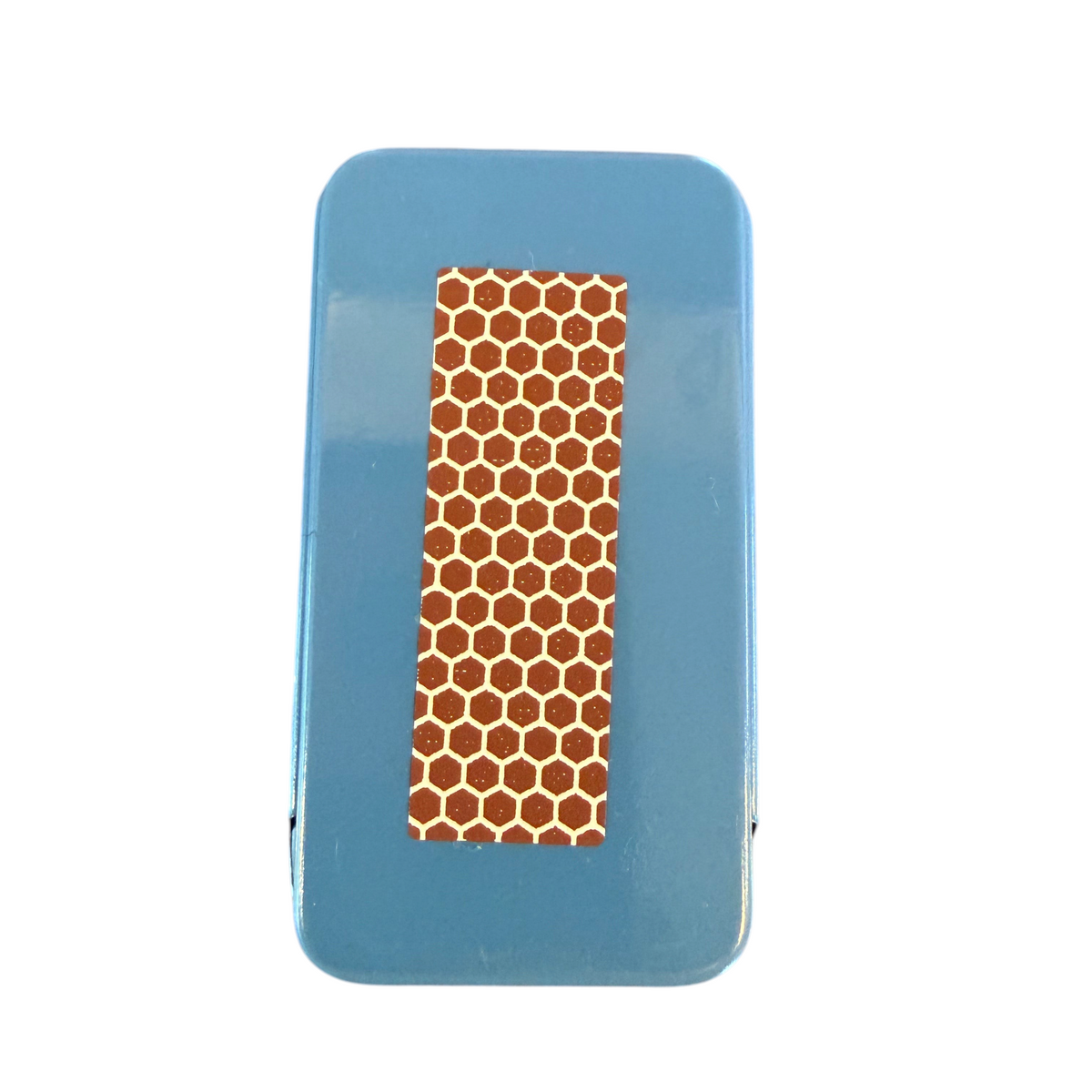 Forager Provisions LTD steel blue metal mini stash tin with a match striker surface on the back