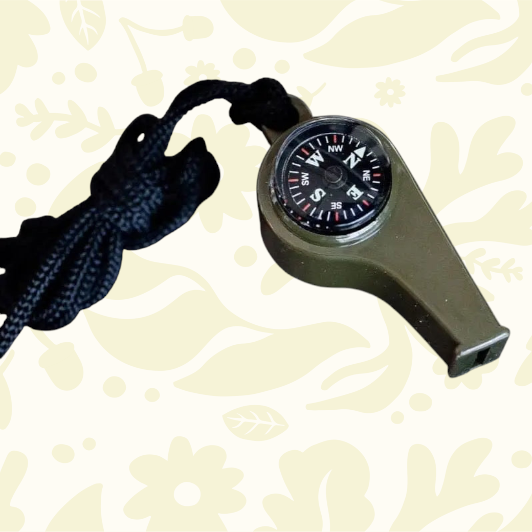 Forager Provisions LTD Bradley Mountain OD green thermoplastic survival whistle with compass and black lanyard cord