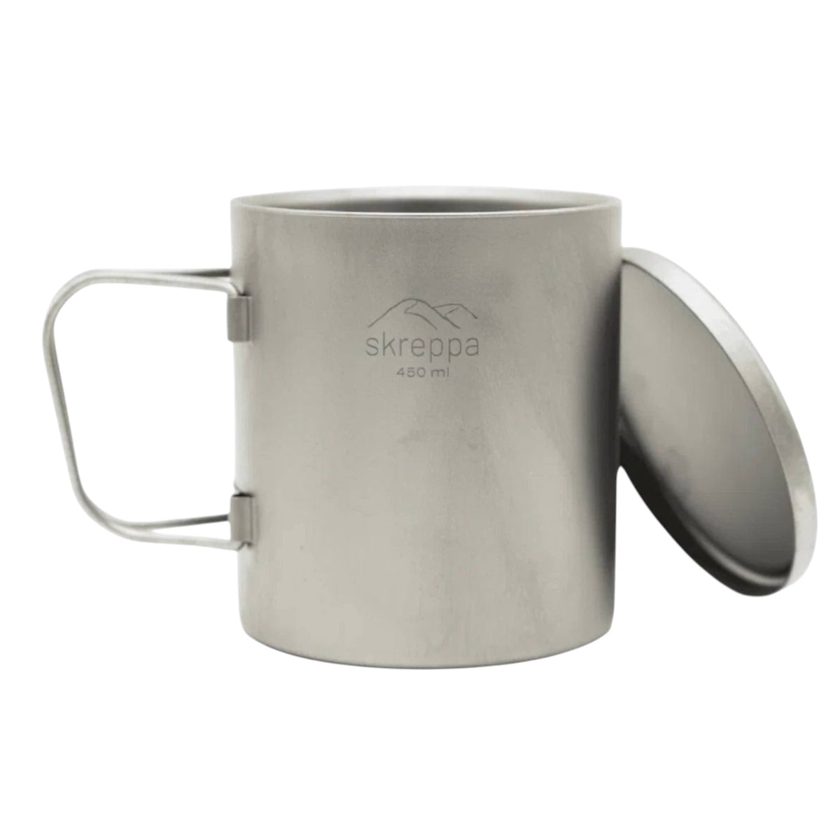Forager Provisions LTD Skreppa 450ml single wall titanium camping mug with lid and folding handle