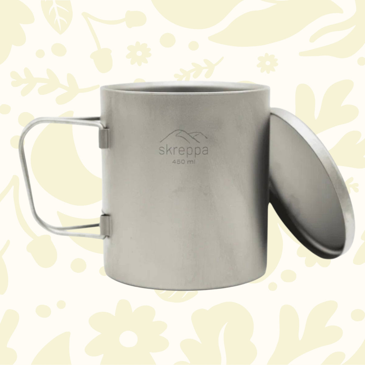 Forager Provisions LTD Skreppa 450ml single wall titanium camping mug with lid and folding handle