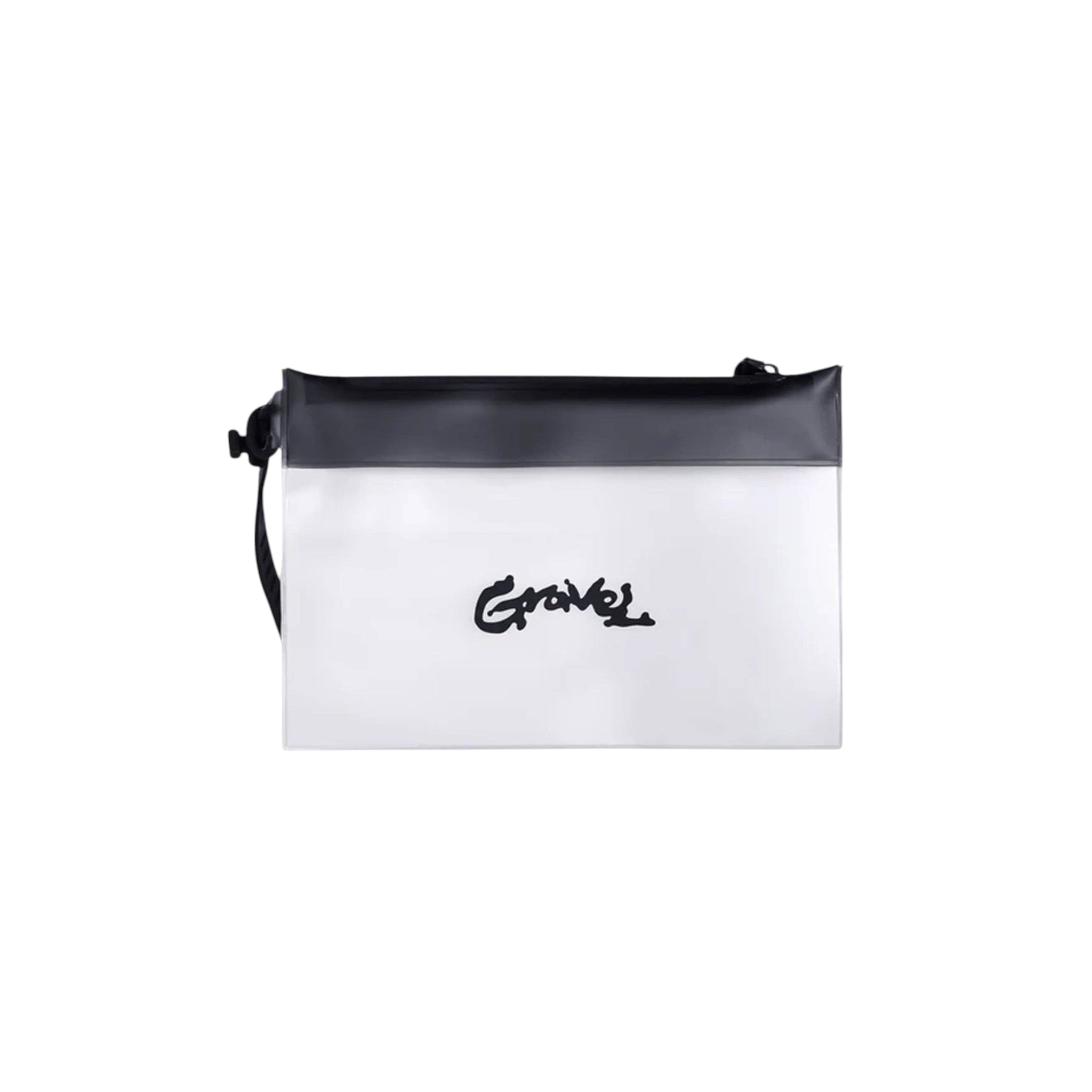 Forager Provisions LTD TSA compliant clear toiletry bag with black trim and script logo for travel and leak prevention