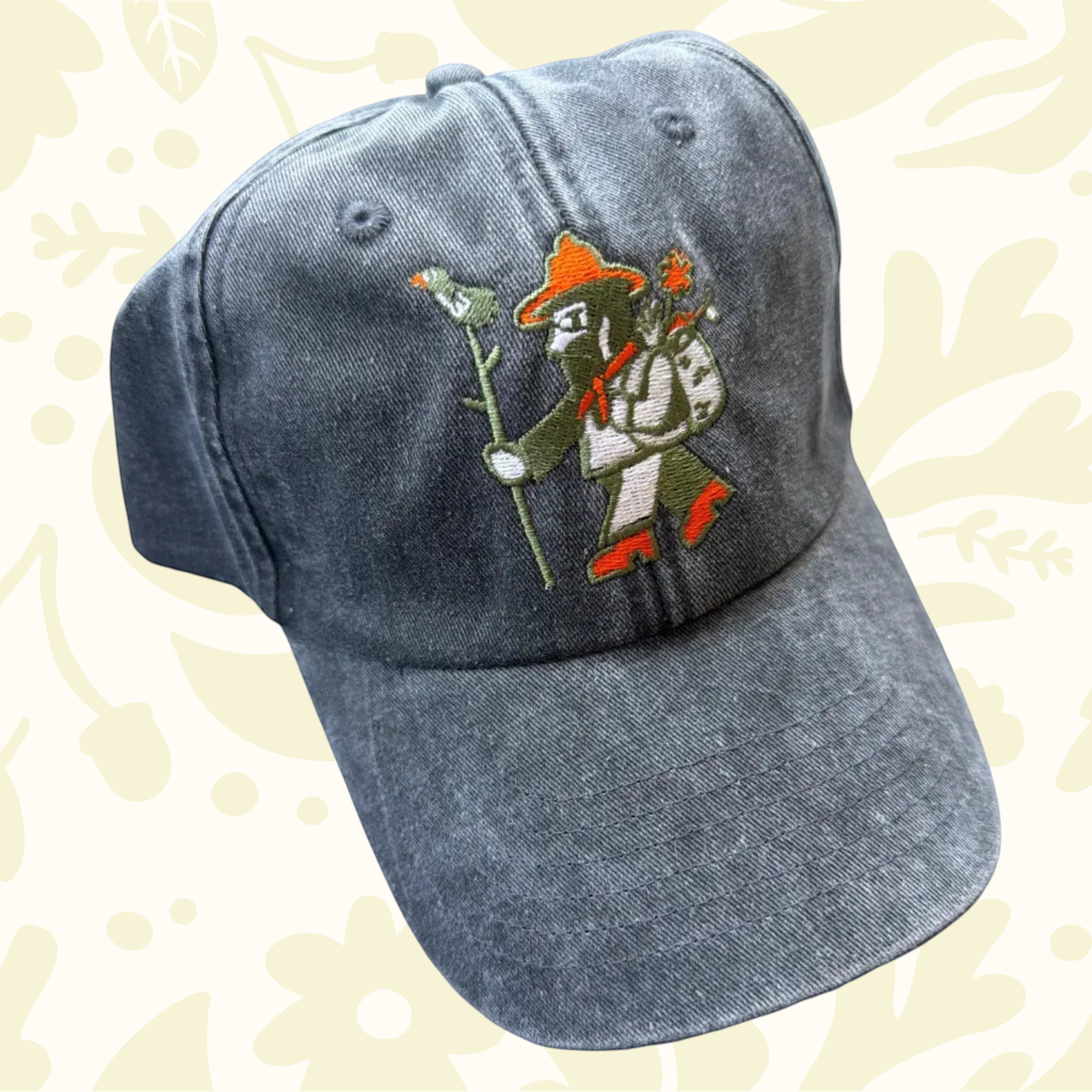 Forager Provisions LTD vintage panther black heavy washed cotton baseball cap with embroidered outdoor character logo