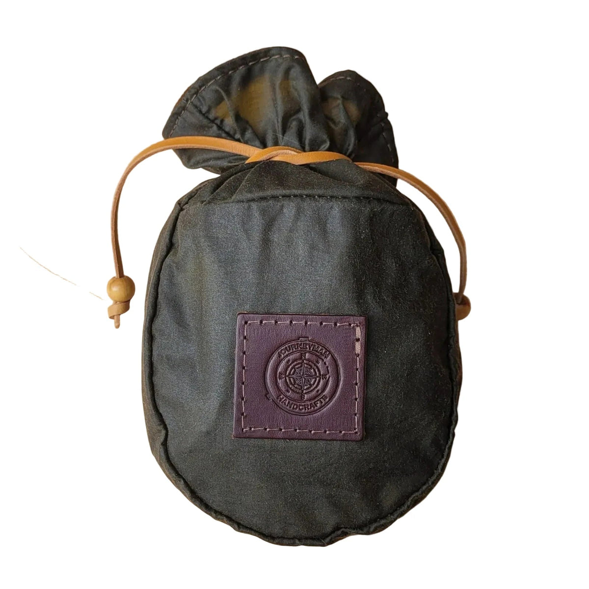 Forager Provisions LTD Journeyman Handcraft forest green waxed canvas coffee pouch with leather tie closure