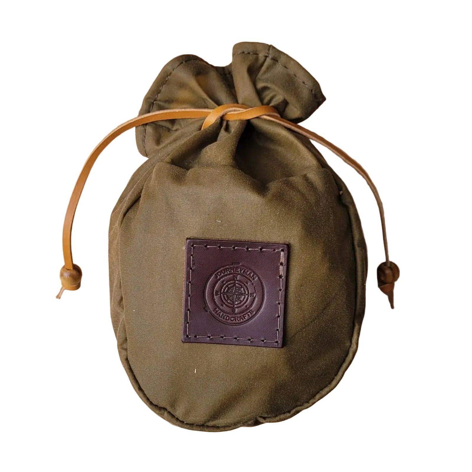 Forager Provisions LTD Journeyman Handcraft khaki brown waxed canvas coffee pouch with leather drawstring closure