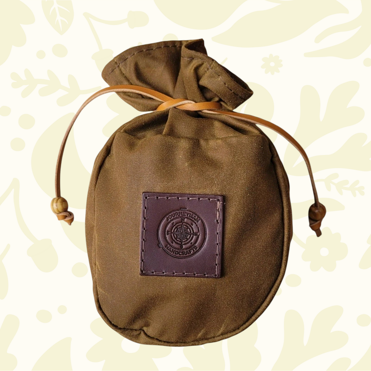 Forager Provisions LTD Journeyman Handcraft tan brown waxed canvas coffee pouch with leather tie cord closure