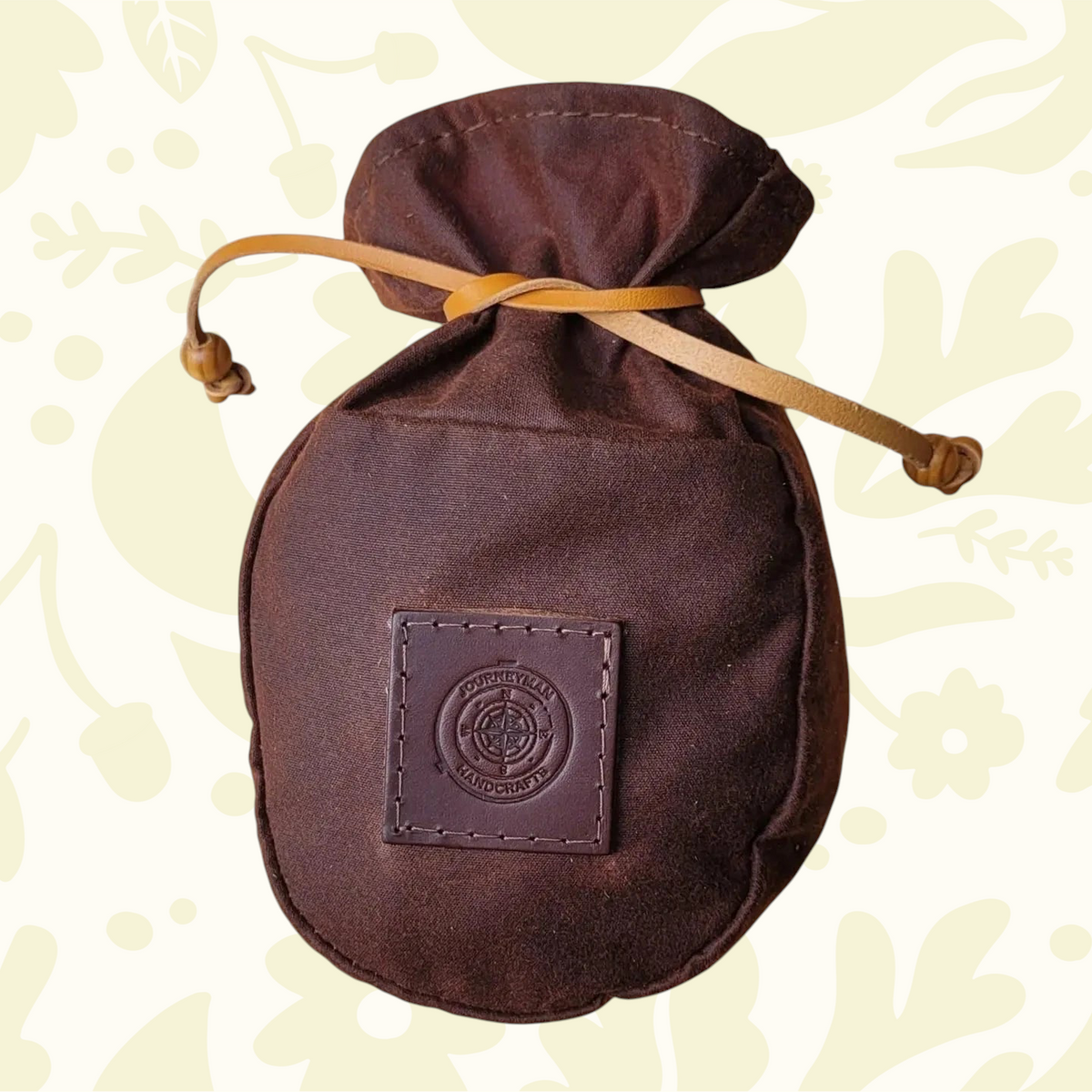 Forager Provisions LTD Journeyman Craft chestnut brown waxed canvas coffee pouch with a leather tie closure