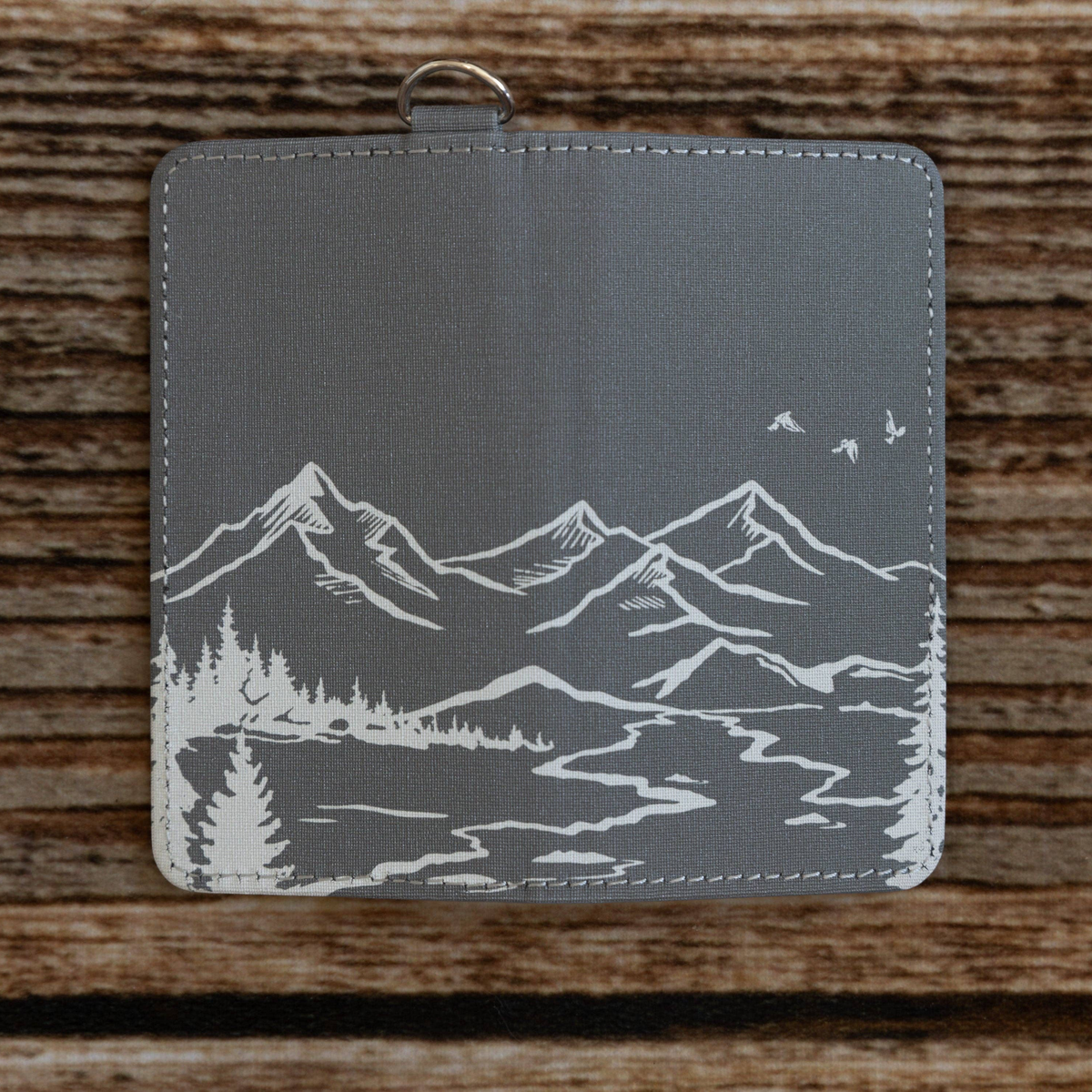 Forager Provisions LTD Wildtree Wilderness SD and Switch card holder with grey mountain landscape print and D-ring