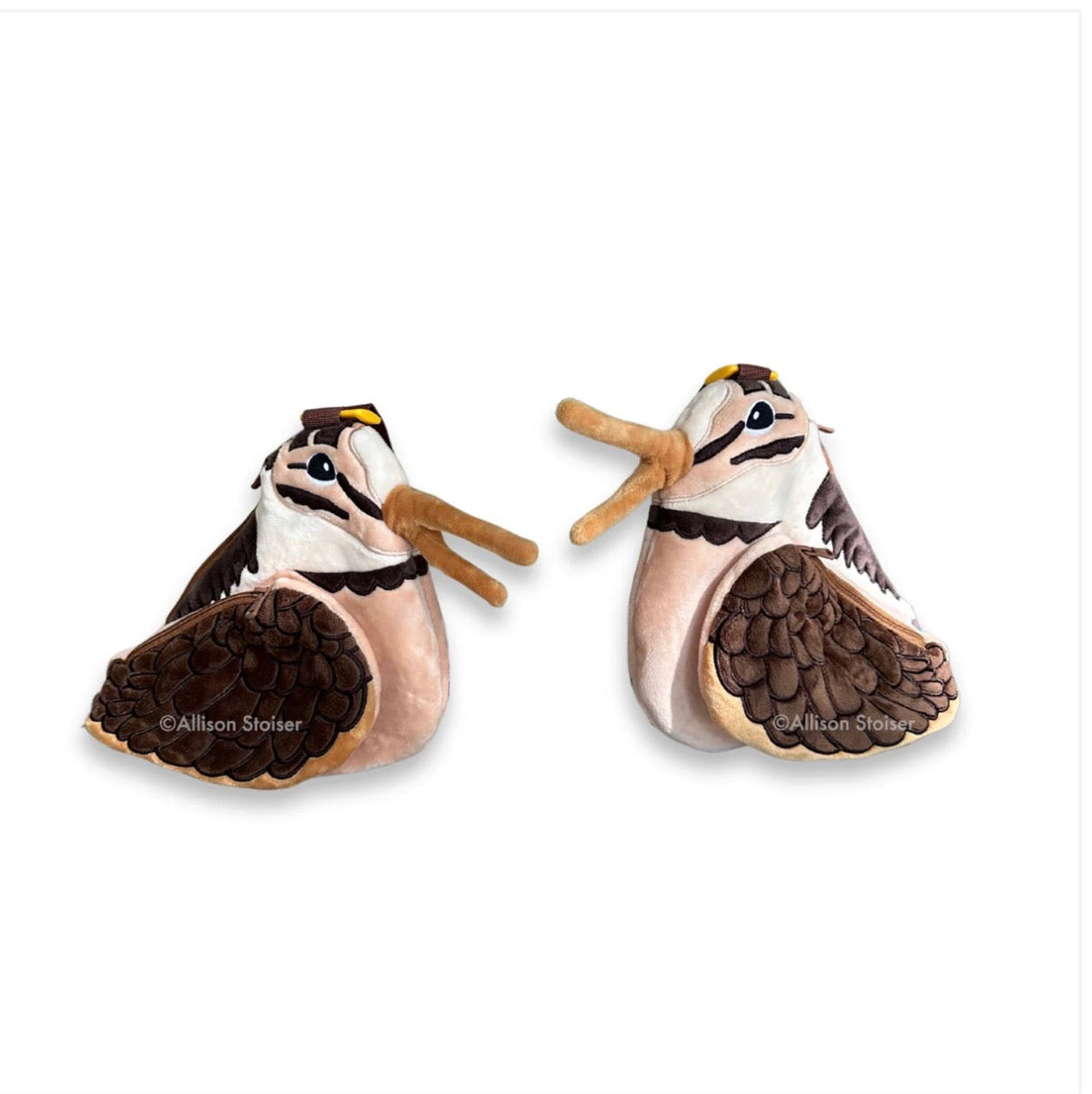 Forager Provisions LTD Allison Stoiser Art plush American Woodcock crossbody bags showing side and wing details