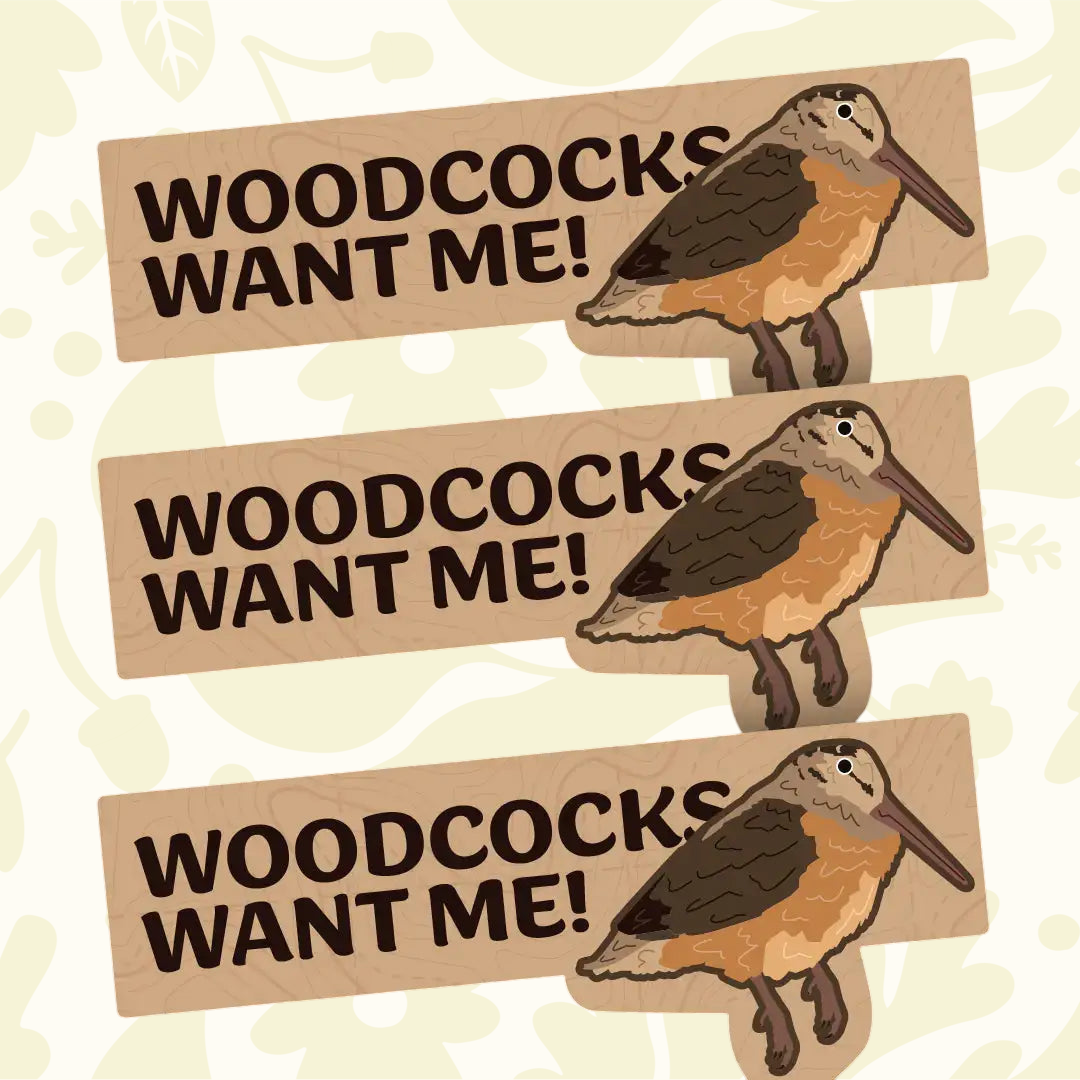 Forager Provisions LTD Birbs and Borbs vinyl sticker featuring a woodcock bird and the text Woodcocks Want Me