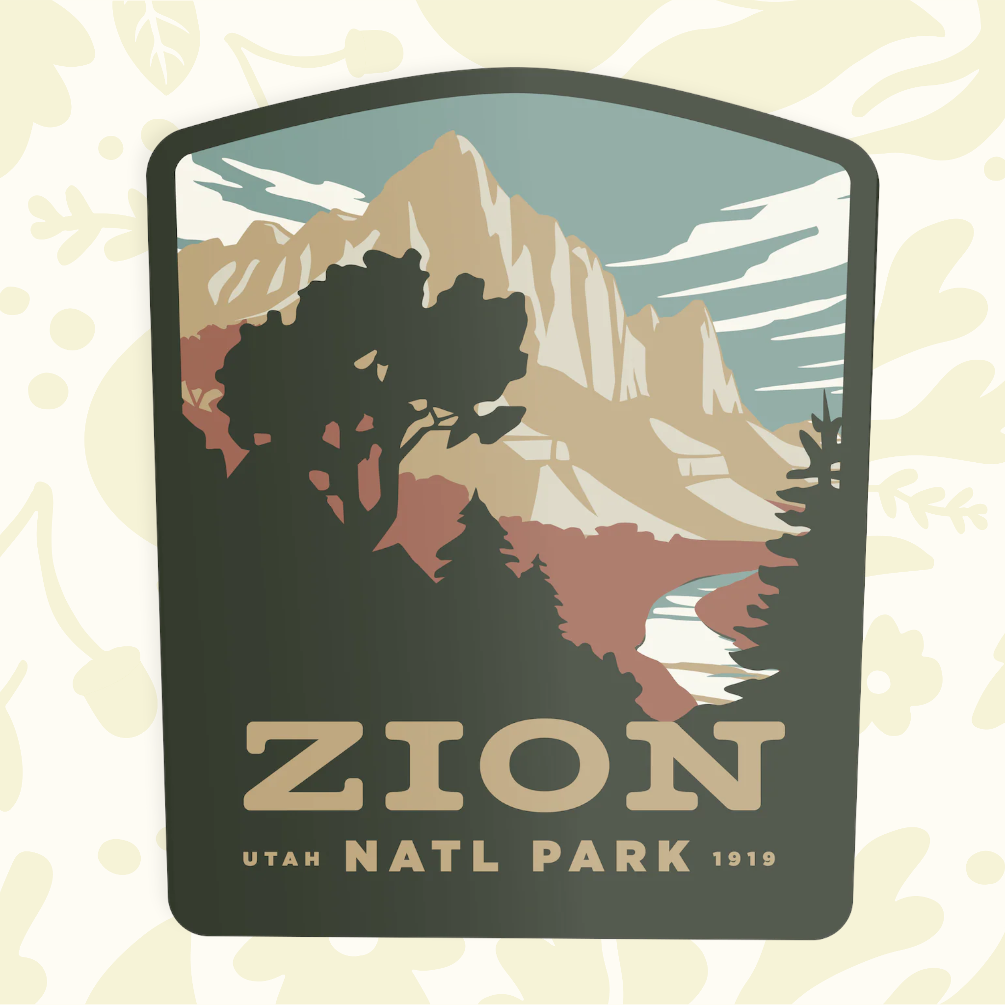Forager Provisions LTD Zion National Park sticker featuring a scenic landscape illustration of mountains and trees.