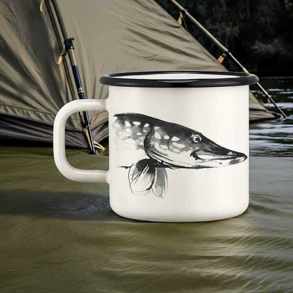 Muurla Teemu Järvi 0.37L Enamel Mug Pike & Trout (1 Unit)