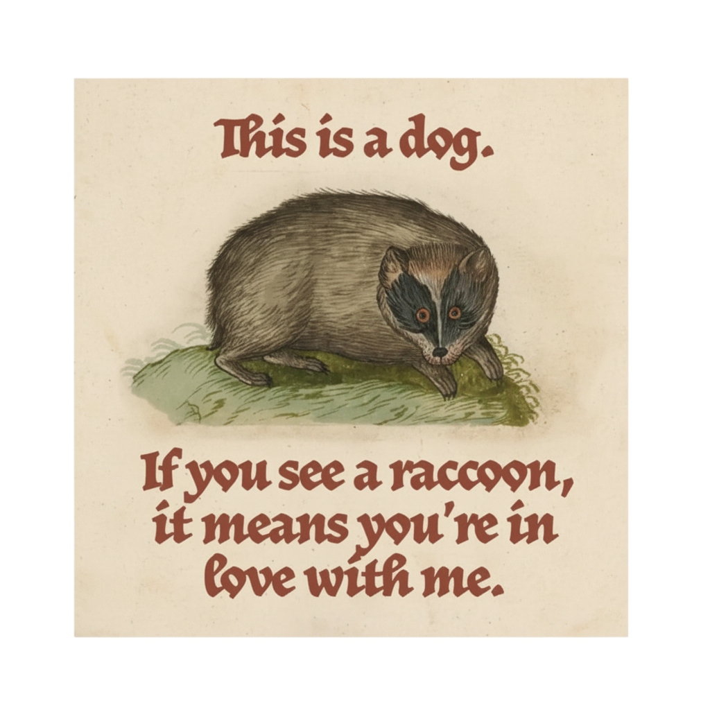 Betiobca “This Is A Dog. If You See A Raccoon, It Means You’re In Love With Me” Greeting Card
