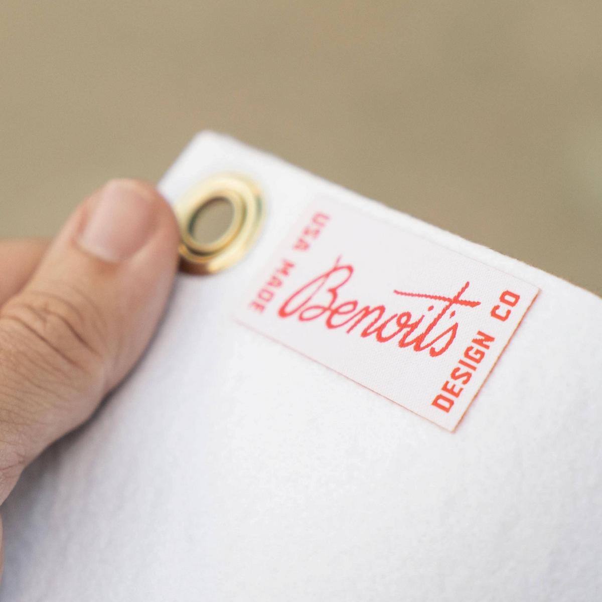 Forager Provisions LTD Benoit's Design Co. felt banner label with brass grommet and red branding detail