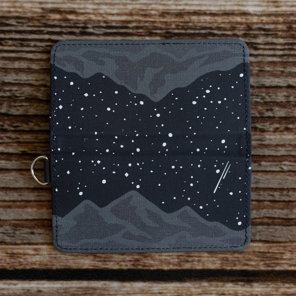 Forager Provisions LTD Wildtree Midnight Mountain card holder with starry night and mountain print on polyester fabric