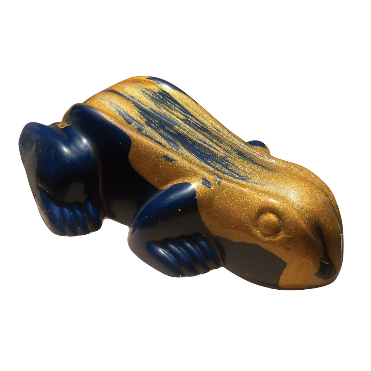 Forager Provisions LTD dark chocolate frog hand painted with blue and metallic gold cocoa butter details