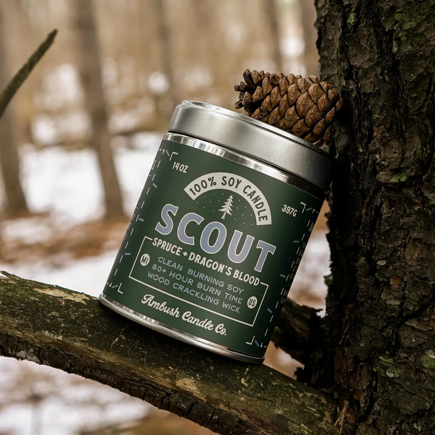Ambush Candle Co 14OZ Scout Spruce & Dragons Blood Soy Wax Candle