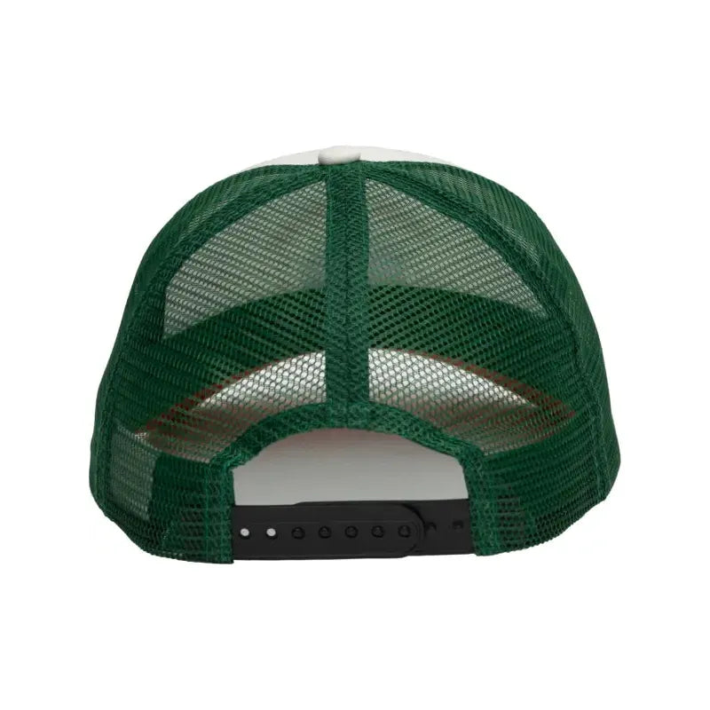 Back view of The Landmark Project Smokey Bear Varsity Mesh Cap in green with a black adjustable snapback closure.