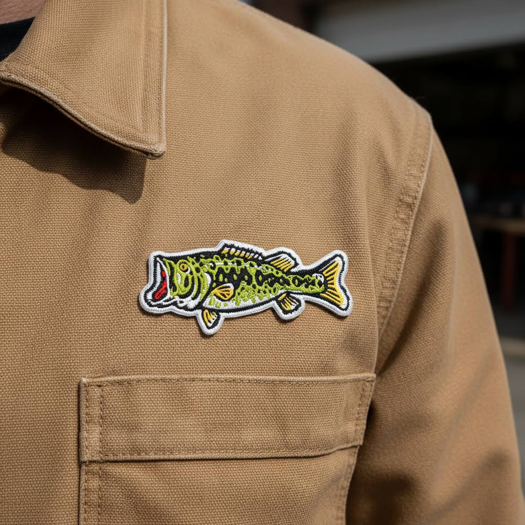 Union Made Large Mouth Bass Fish Iron On Patch
